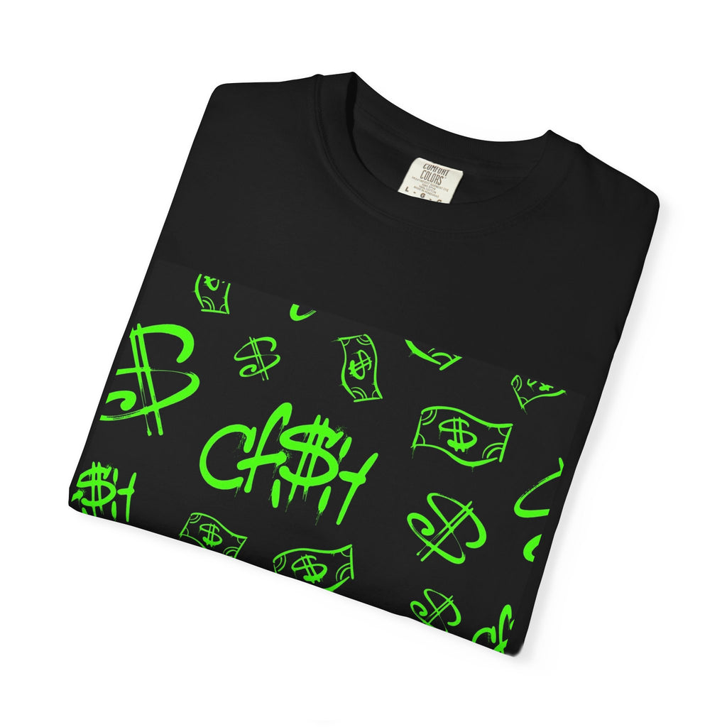 Money Spray Graphic T-Shirt — Neon Green Cash Pattern