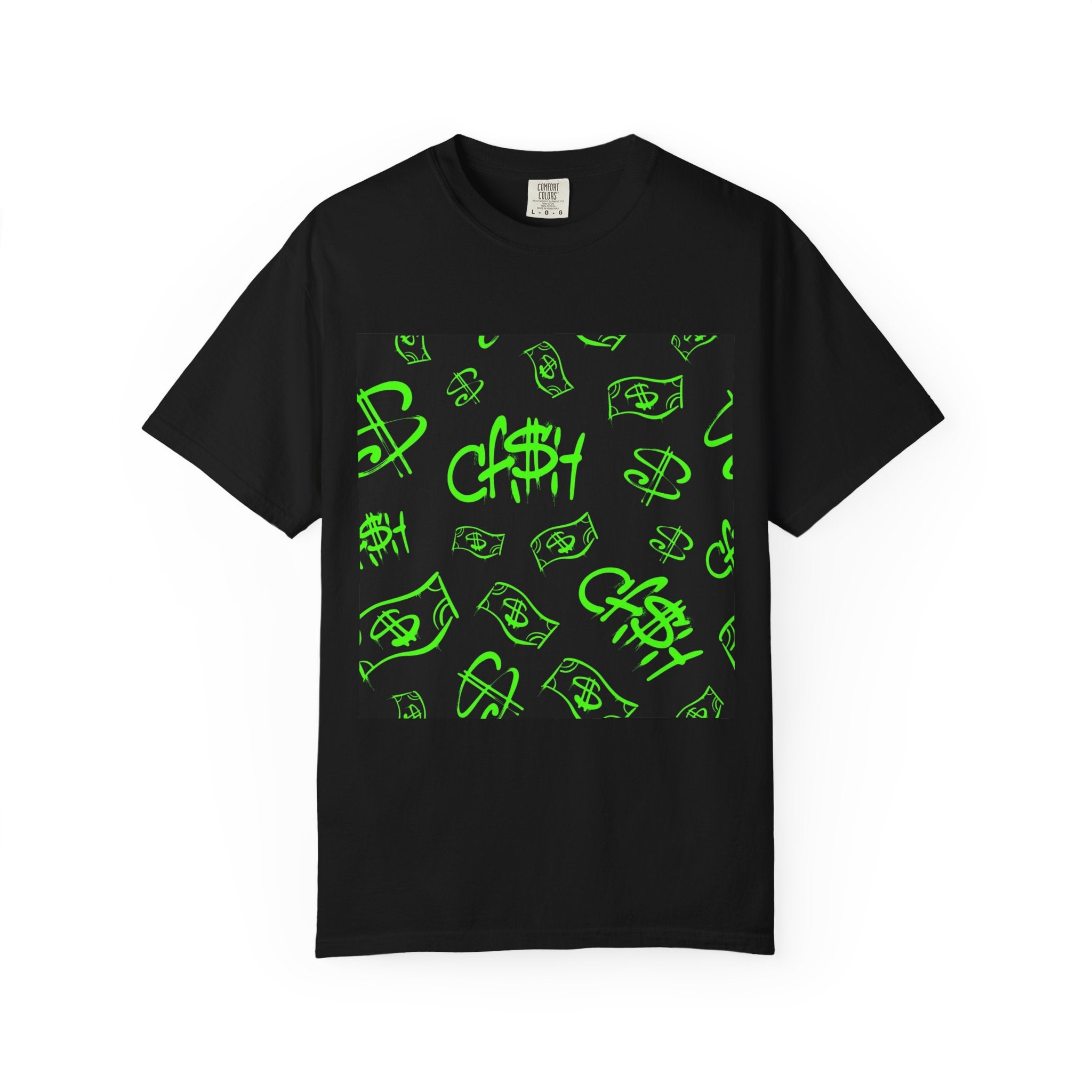 Money Spray Graphic T-Shirt — Neon Green Cash Pattern
