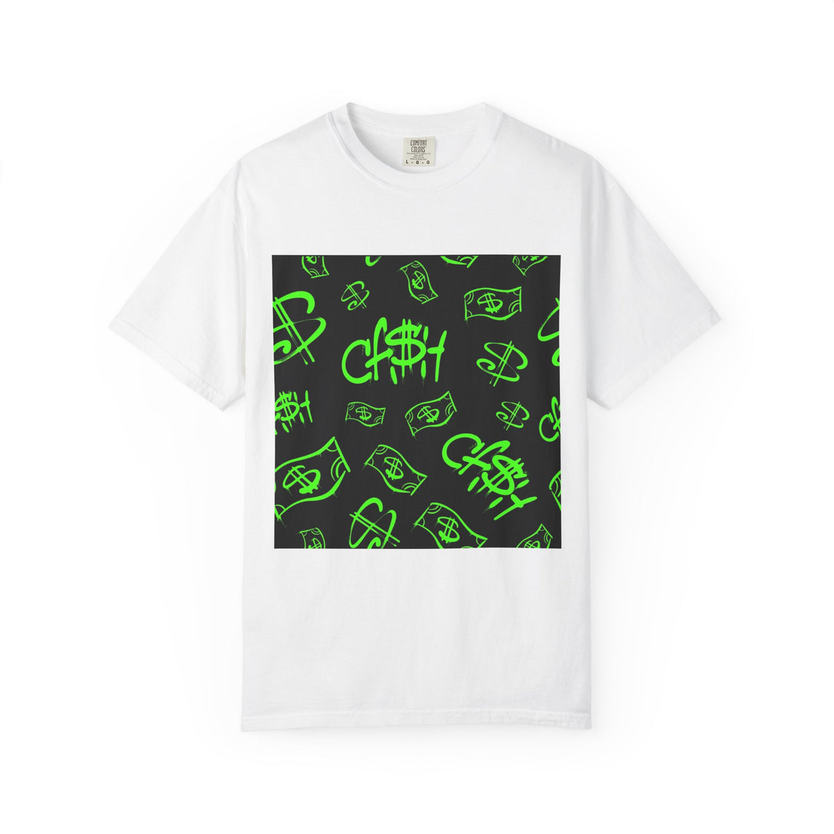 Money Spray Graphic T-Shirt — Neon Green Cash Pattern